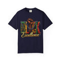 T-Shirt — Black Excellence Graphic Tee with Raised Fist and Kente Pattern