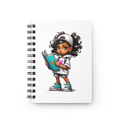 Spiral Notebook — Cute Urban Girl Reading Illustration, BC Movements Logo