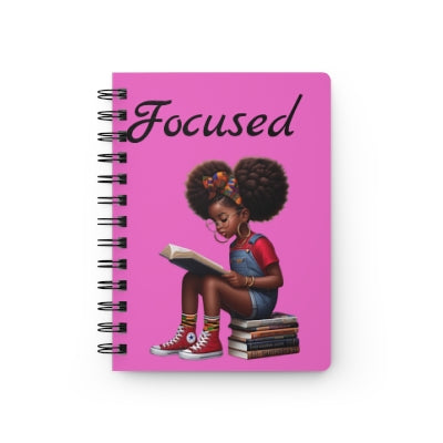 Focused Girl Reading Spiral Notebook — Pink Inspirational Journal for Students & Young Readers